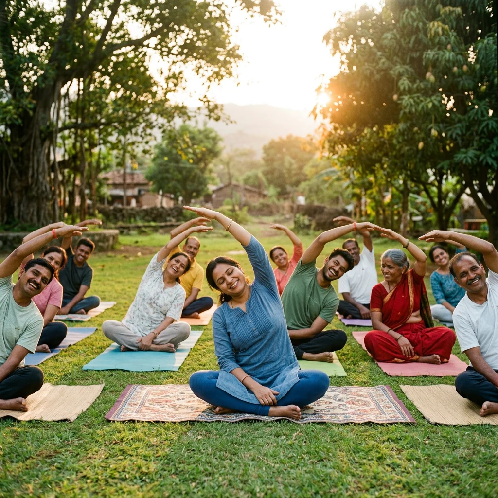 Community members enjoying outdoor group yoga